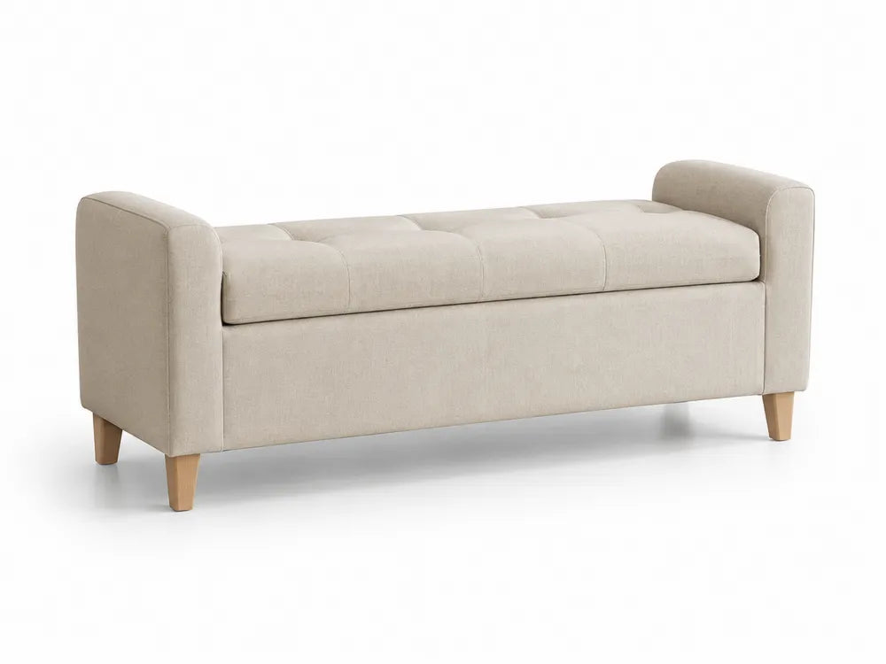 Banc de chambre en bois et tissu beige 120 cm