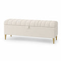 Banc de chambre avec rangement en tissu polyester crème pieds en métal
