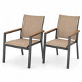 Lot de 2 chaises en aluminium et textile beige avec accoudoirs en bois composite