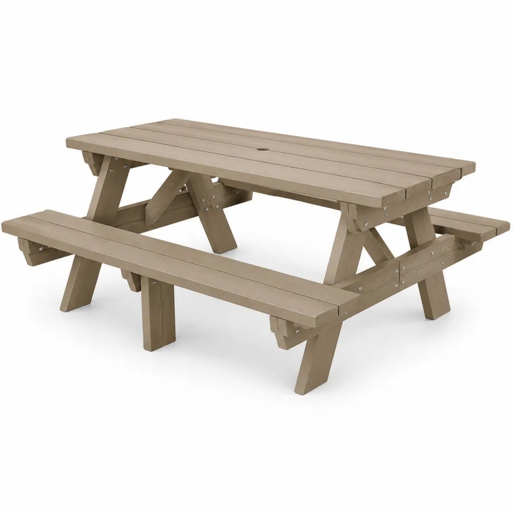 Table de pique-nique en bois avec bancs intégrés