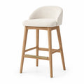 Tabouret de bar en tissu crème avec cadre en chêne