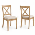 Lot de 2 chaises en bois de chêne et tissu polyester beige