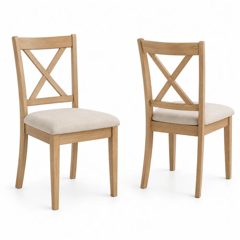 Lot de 2 chaises en bois de chêne et tissu polyester beige