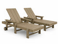 Ensemble de 2 chaises longues d'extérieur en bois avec roulettes ajustables