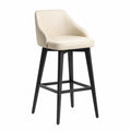 Tabouret de bar en cuir synthétique beige avec cadre en bois noir