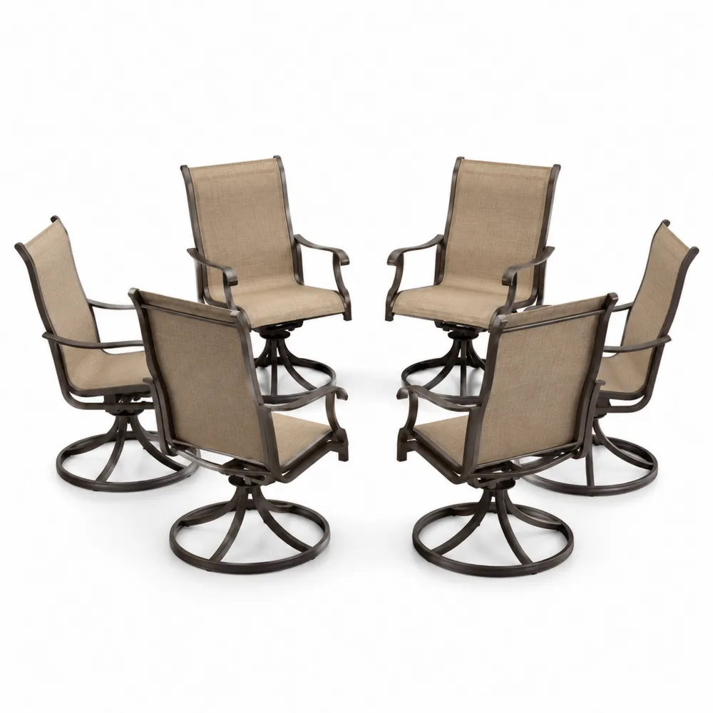 Ensemble de 6 chaises pivotantes en métal brun avec toile beige