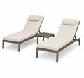 Ensemble de 2 chaises longues en métal avec table et coussins en tissu