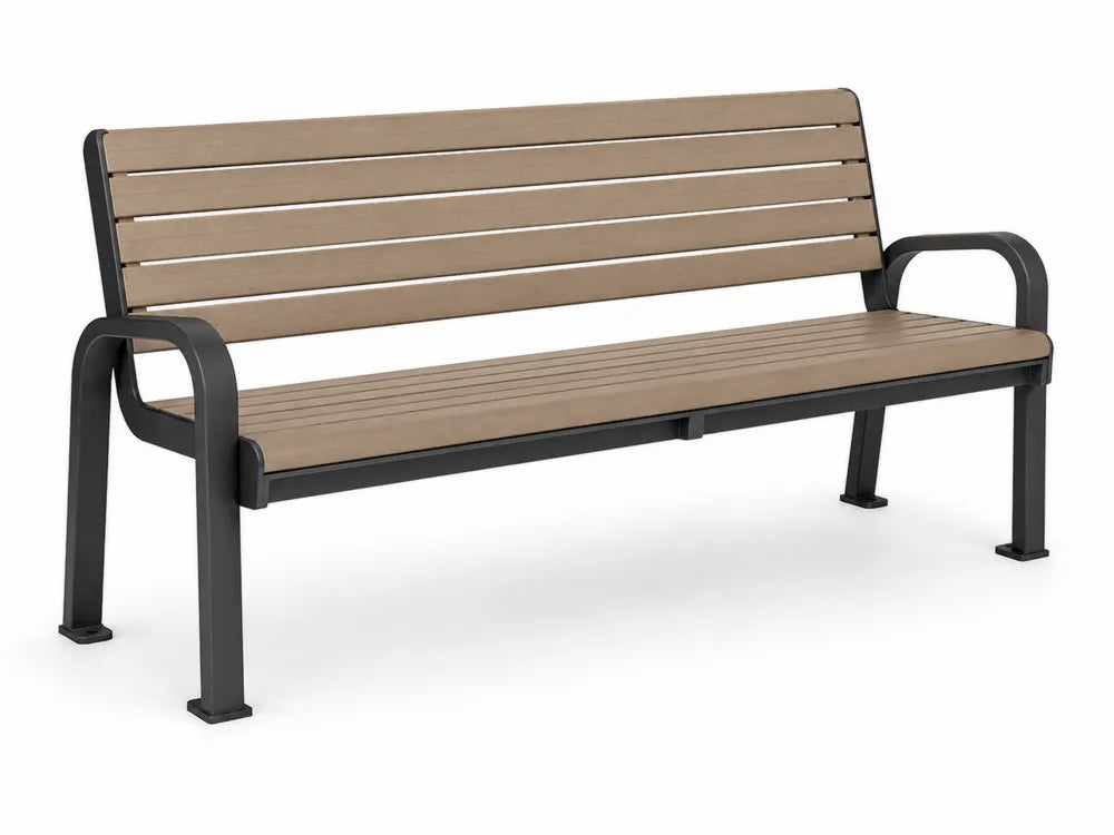 Banc extérieur en bois composite et acier brun/noir