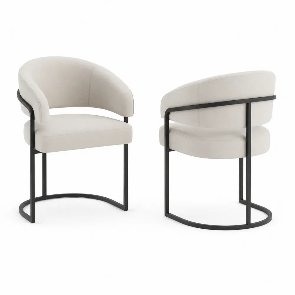 Lot de 2 chaises en tissu polyester beige avec structure métallique noire