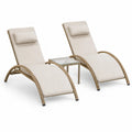 Ensemble de 2 chaises longues en rotin avec table en verre trempé