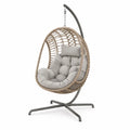 Chaise suspendue en osier avec cadre en acier et coussin gris
