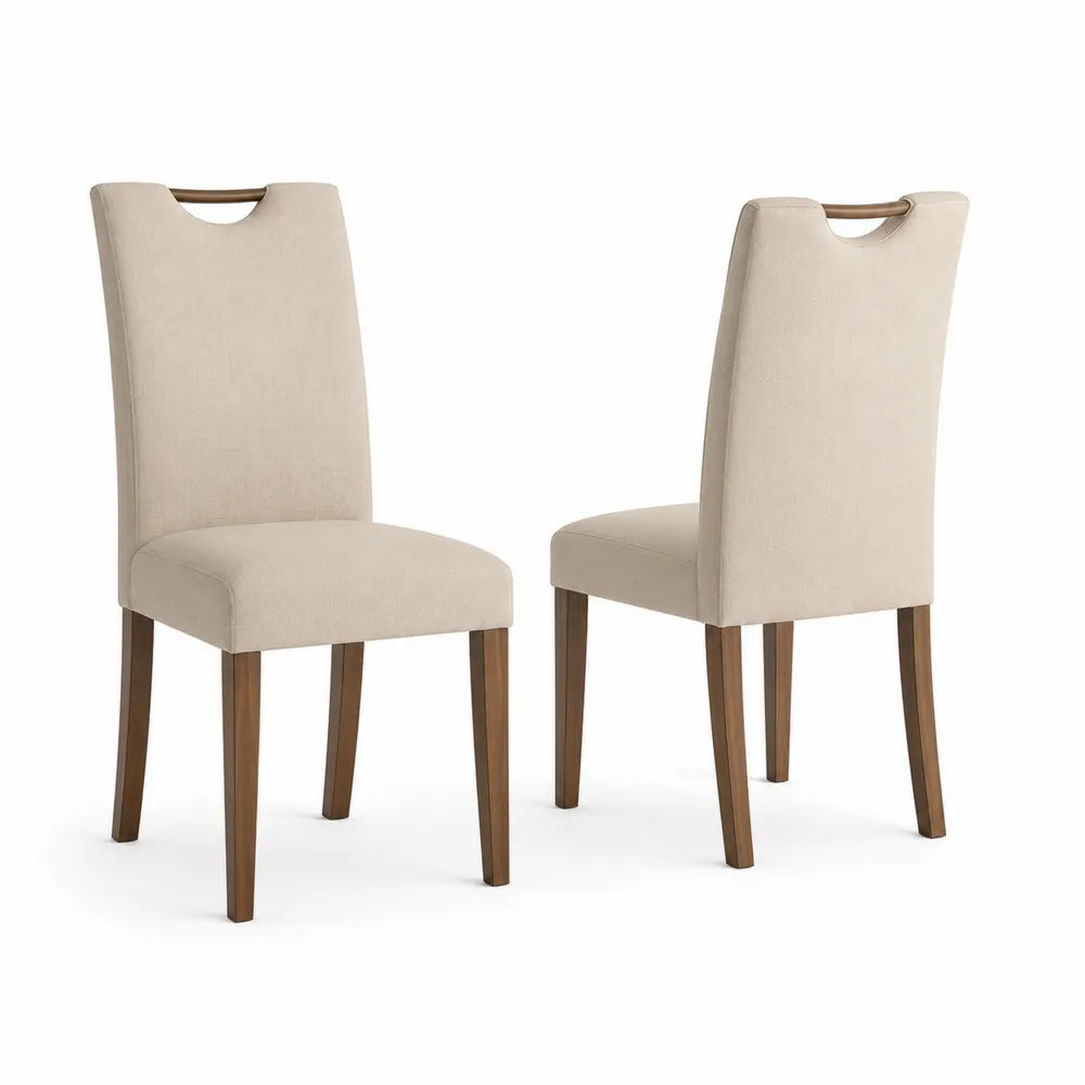 Paire de chaises en bois et tissu polyester beige