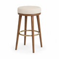 Tabouret de bar en bois avec assise en polyester beige et repose-pieds en laiton