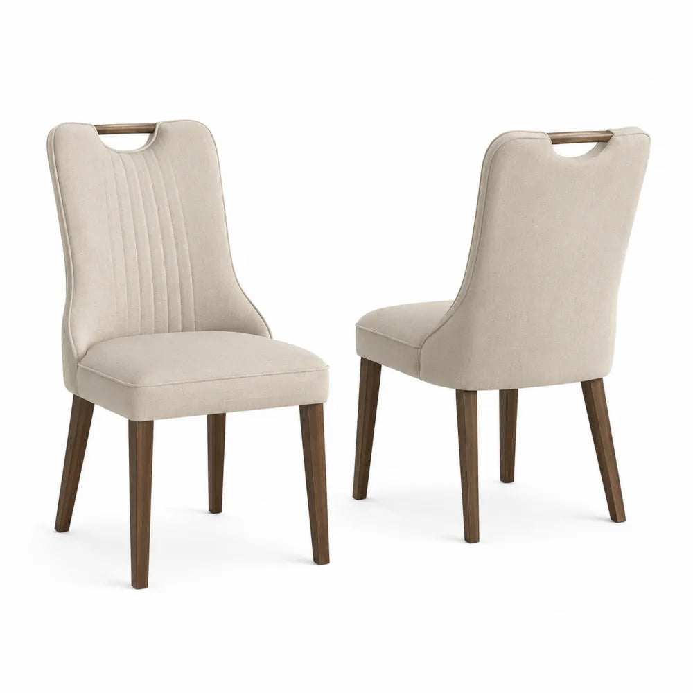 Chaises en tissu polyester beige avec pieds en bois massif, 2 pièces