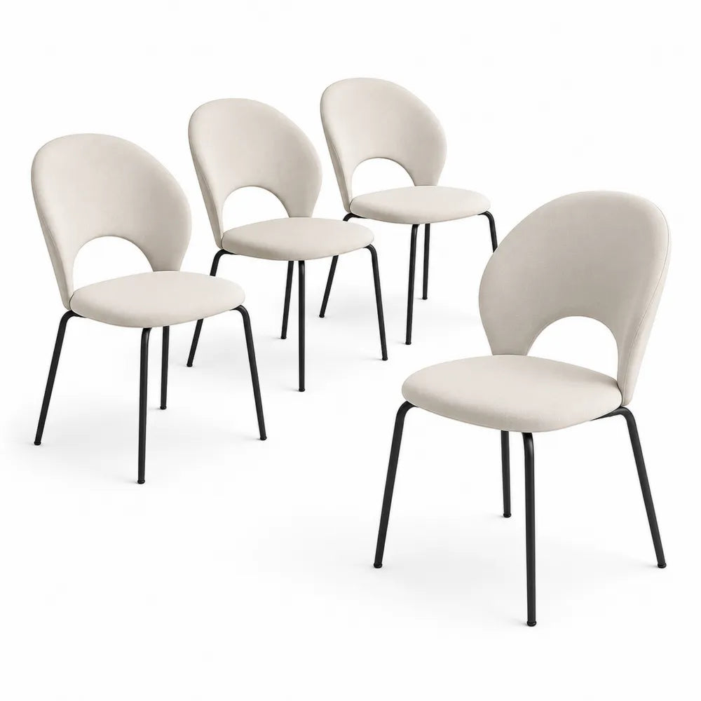 Lot de 4 chaises en tissu avec pieds en métal noir