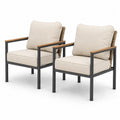 Lot de 2 fauteuils d'extérieur en métal et bois avec coussins beige