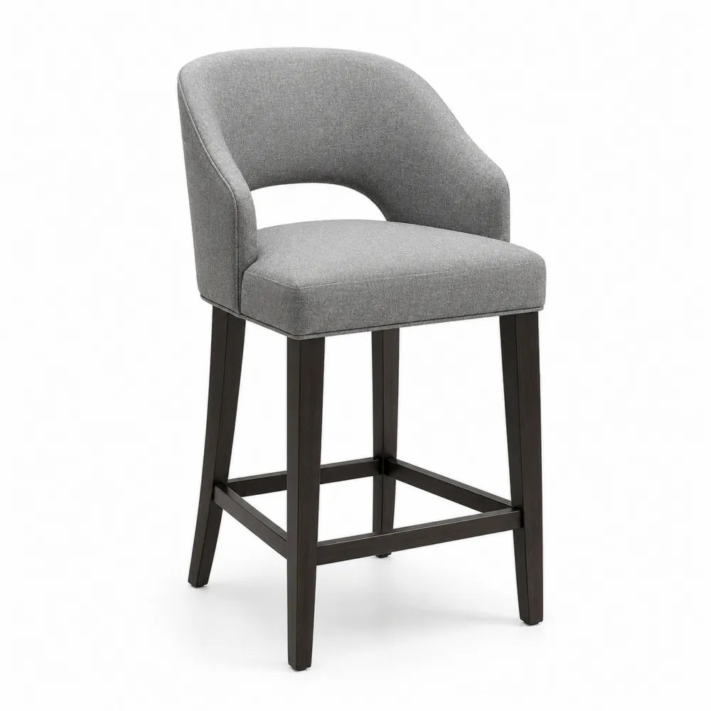 Chaise de bar en bois et tissu polyester gris, 104 cm