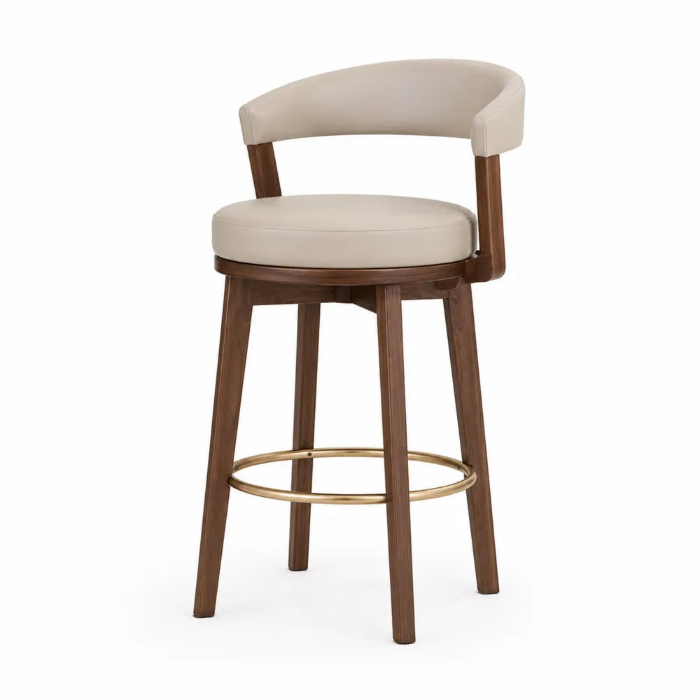 Tabouret de bar en bois et similicuir beige