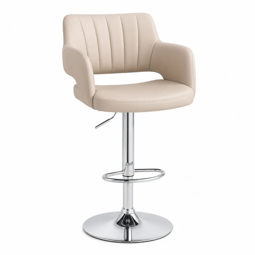 Chaise de bar pivotante en cuir PU beige avec base en acier chromé